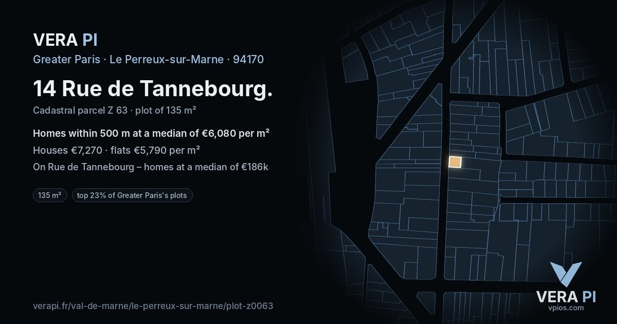 14 Rue de Tannebourg, Le Perreux-sur-Marne at night – the plot lit, the parcels around coloured by the prices near them
