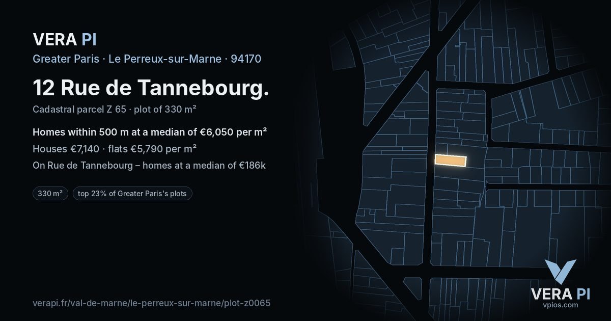 12 Rue de Tannebourg, Le Perreux-sur-Marne at night – the plot lit, the parcels around coloured by the prices near them