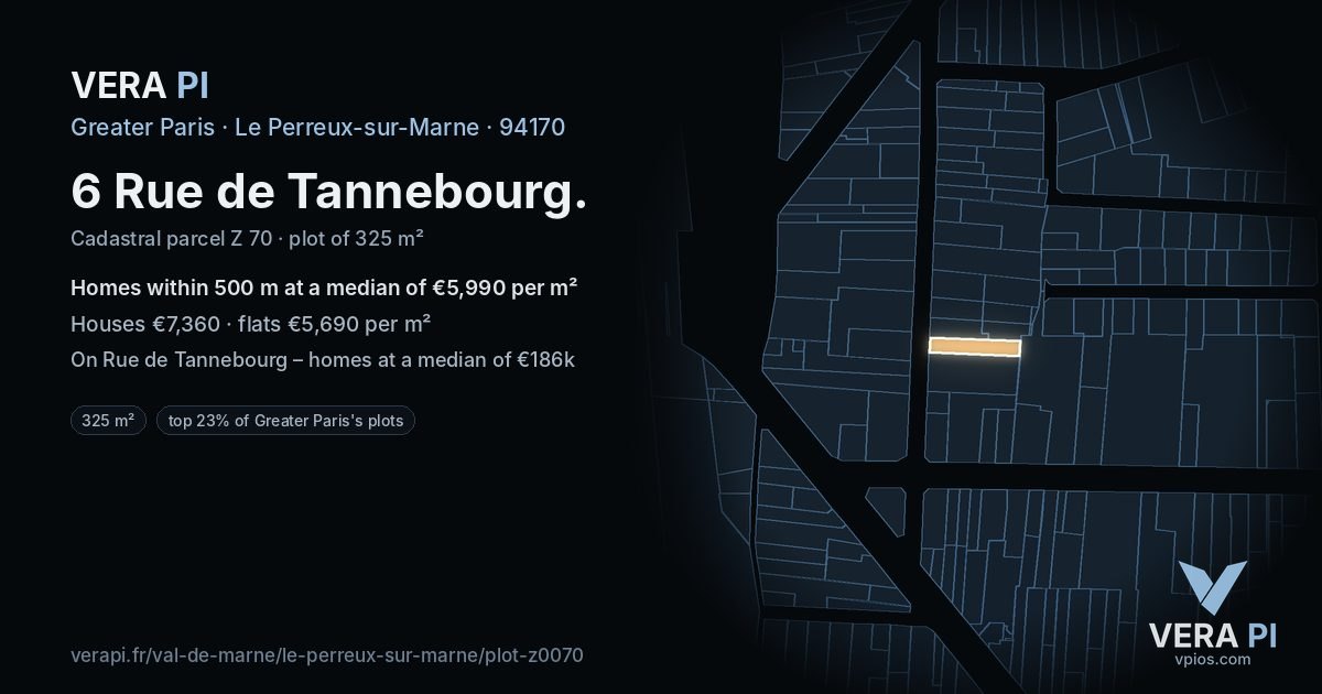 6 Rue de Tannebourg, Le Perreux-sur-Marne at night – the plot lit, the parcels around coloured by the prices near them