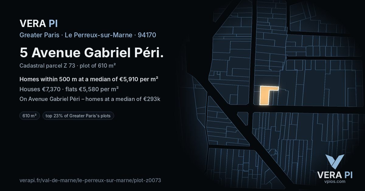 5 Avenue Gabriel Péri, Le Perreux-sur-Marne at night – the plot lit, the parcels around coloured by the prices near them