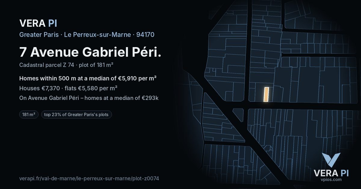 7 Avenue Gabriel Péri, Le Perreux-sur-Marne at night – the plot lit, the parcels around coloured by the prices near them