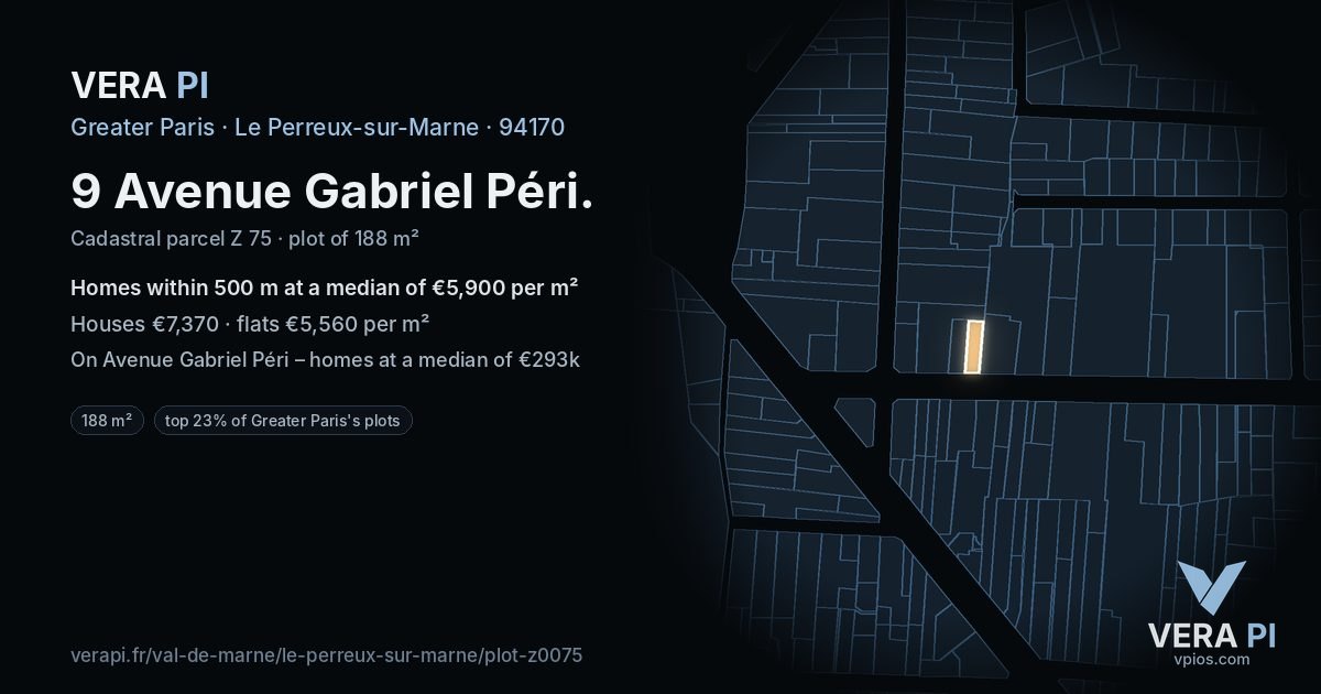 9 Avenue Gabriel Péri, Le Perreux-sur-Marne at night – the plot lit, the parcels around coloured by the prices near them