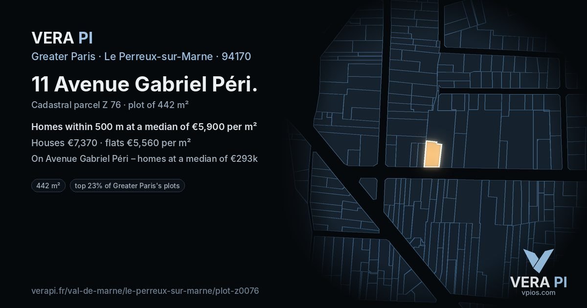 11 Avenue Gabriel Péri, Le Perreux-sur-Marne at night – the plot lit, the parcels around coloured by the prices near them