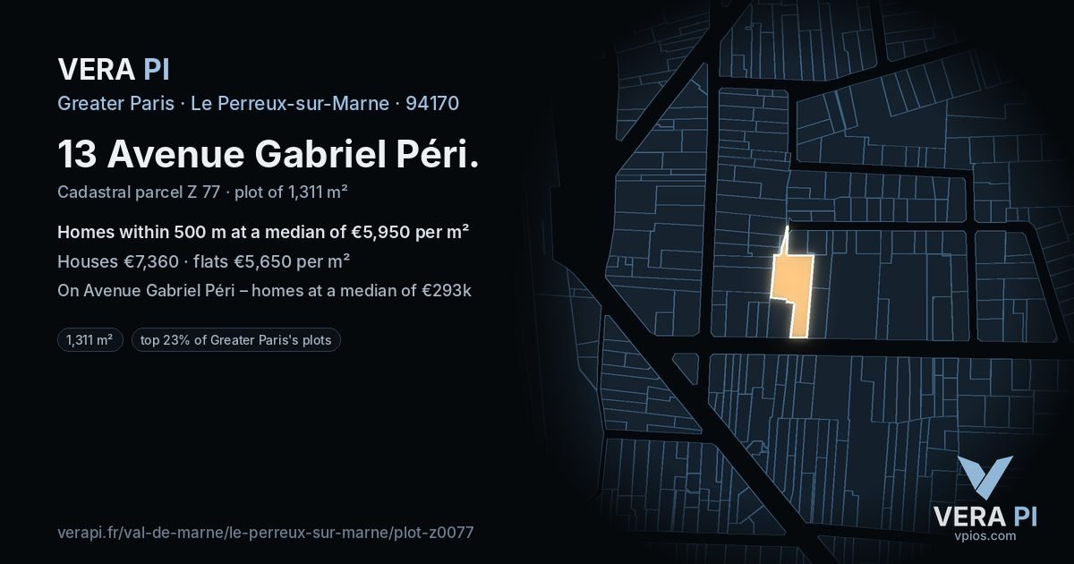 13 Avenue Gabriel Péri, Le Perreux-sur-Marne at night – the plot lit, the parcels around coloured by the prices near them