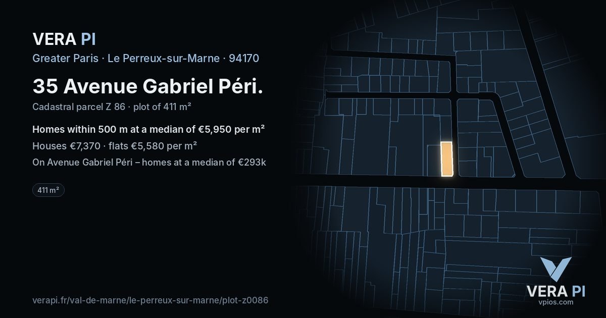 35 Avenue Gabriel Péri, Le Perreux-sur-Marne at night – the plot lit, the parcels around coloured by the prices near them