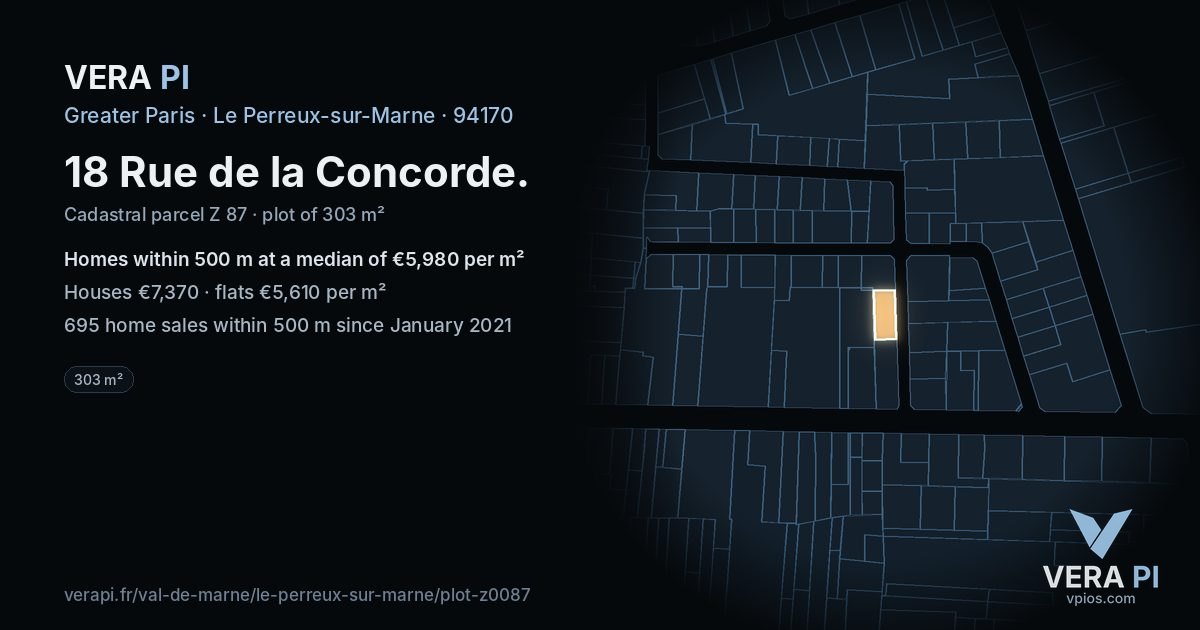 18 Rue de la Concorde, Le Perreux-sur-Marne at night – the plot lit, the parcels around coloured by the prices near them