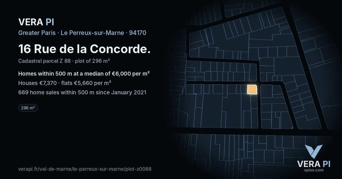 16 Rue de la Concorde, Le Perreux-sur-Marne at night – the plot lit, the parcels around coloured by the prices near them