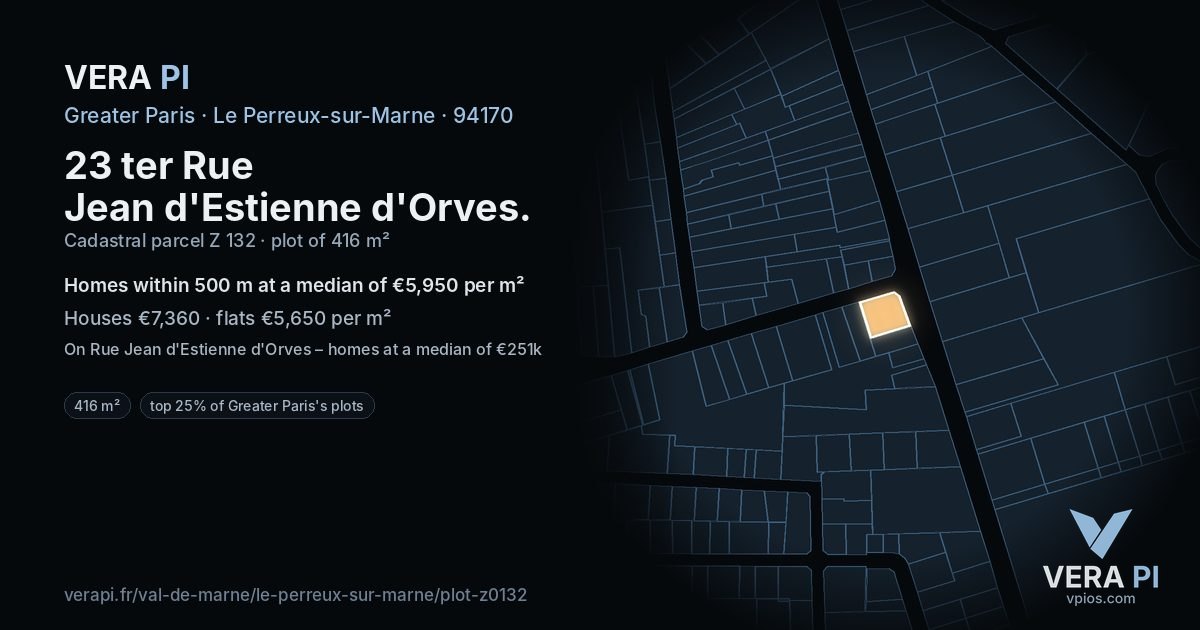 23 ter Rue Jean d'Estienne d'Orves, Le Perreux-sur-Marne at night – the plot lit, the parcels around coloured by the prices near them