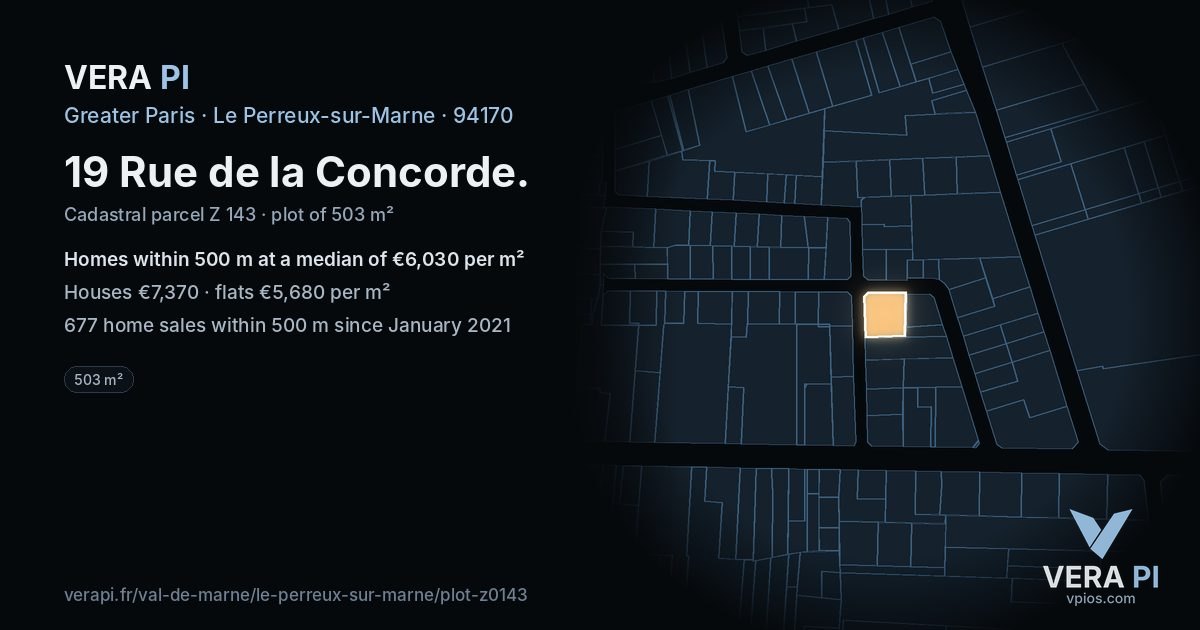 19 Rue de la Concorde, Le Perreux-sur-Marne at night – the plot lit, the parcels around coloured by the prices near them