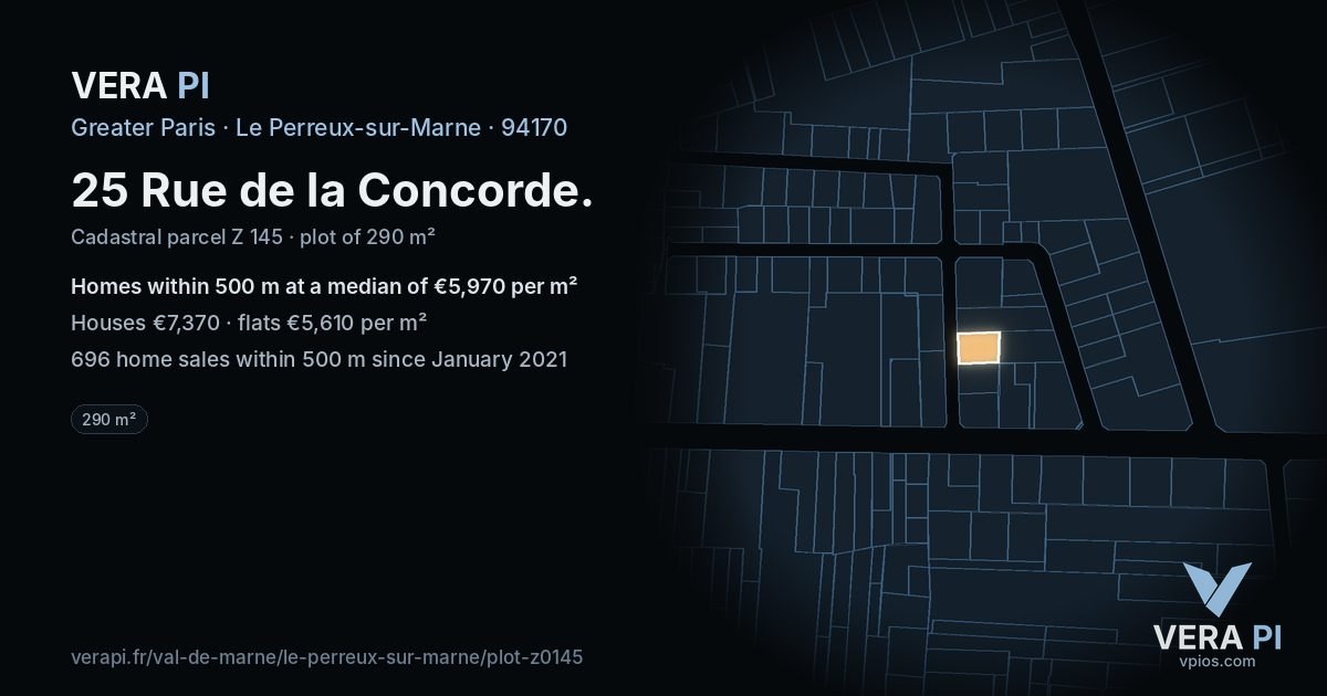25 Rue de la Concorde, Le Perreux-sur-Marne at night – the plot lit, the parcels around coloured by the prices near them