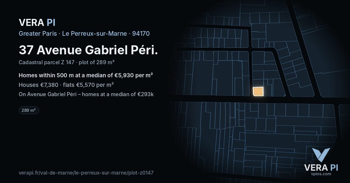 37 Avenue Gabriel Péri, Le Perreux-sur-Marne at night – the plot lit, the parcels around coloured by the prices near them