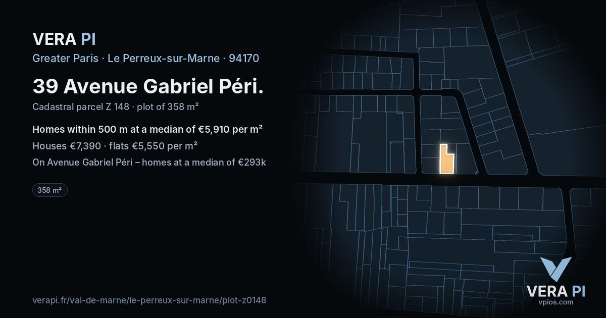 39 Avenue Gabriel Péri, Le Perreux-sur-Marne at night – the plot lit, the parcels around coloured by the prices near them