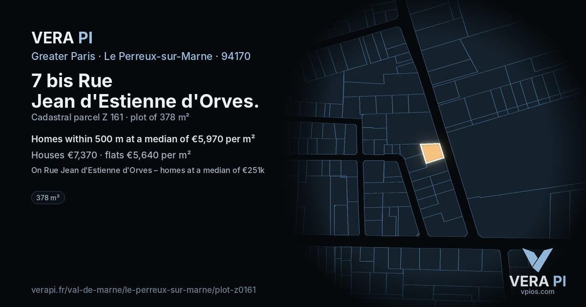 7 bis Rue Jean d'Estienne d'Orves, Le Perreux-sur-Marne at night – the plot lit, the parcels around coloured by the prices near them