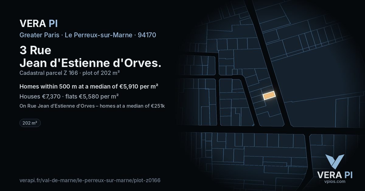 3 Rue Jean d'Estienne d'Orves, Le Perreux-sur-Marne at night – the plot lit, the parcels around coloured by the prices near them