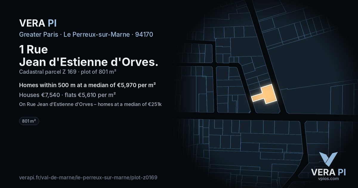 1 Rue Jean d'Estienne d'Orves, Le Perreux-sur-Marne at night – the plot lit, the parcels around coloured by the prices near them