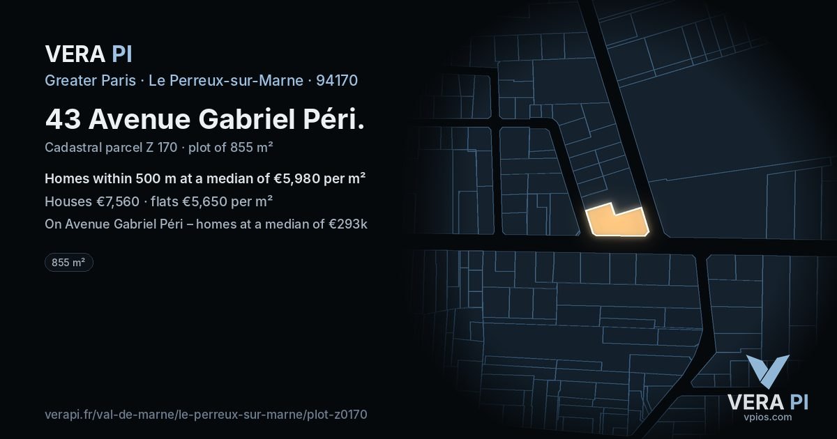 43 Avenue Gabriel Péri, Le Perreux-sur-Marne at night – the plot lit, the parcels around coloured by the prices near them