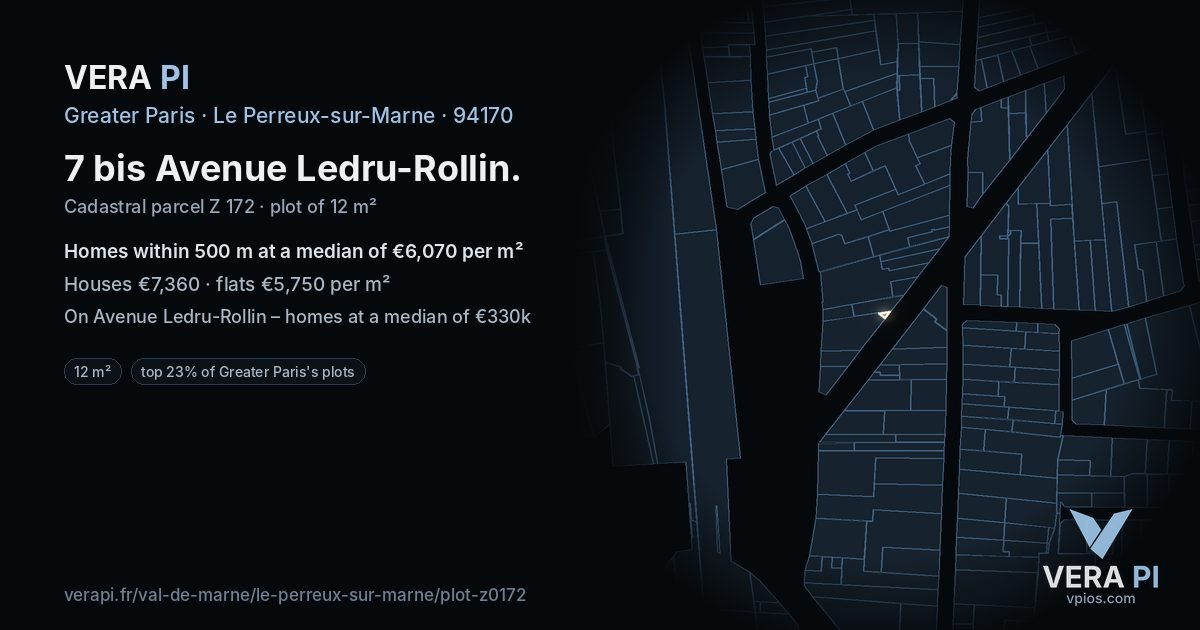 7 bis Avenue Ledru-Rollin, Le Perreux-sur-Marne at night – the plot lit, the parcels around coloured by the prices near them