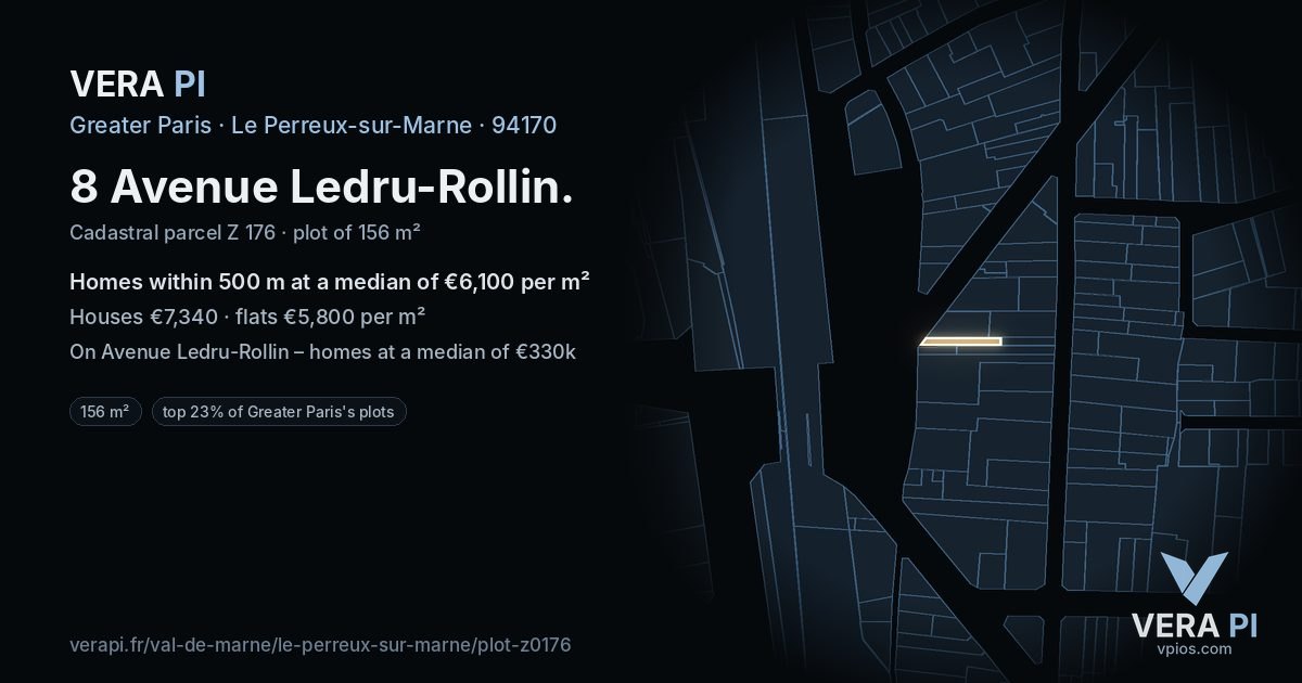 8 Avenue Ledru-Rollin, Le Perreux-sur-Marne at night – the plot lit, the parcels around coloured by the prices near them