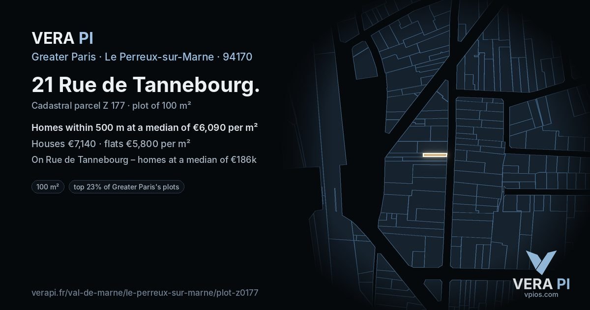 21 Rue de Tannebourg, Le Perreux-sur-Marne at night – the plot lit, the parcels around coloured by the prices near them