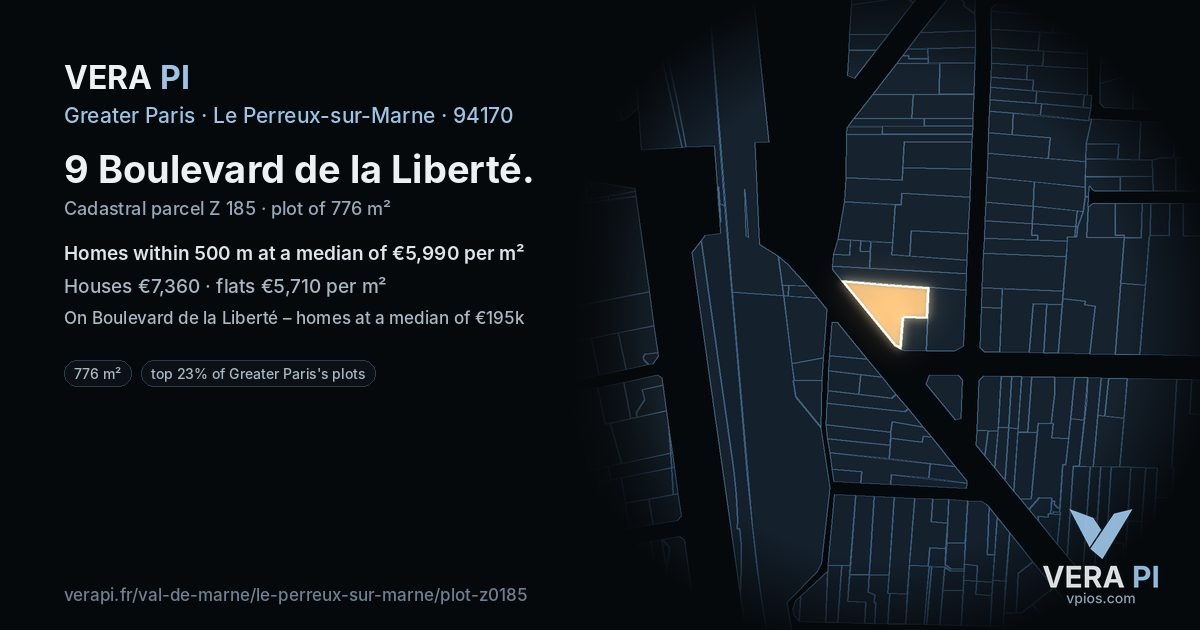 9 Boulevard de la Liberté, Le Perreux-sur-Marne at night – the plot lit, the parcels around coloured by the prices near them
