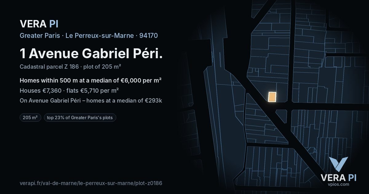 1 Avenue Gabriel Péri, Le Perreux-sur-Marne at night – the plot lit, the parcels around coloured by the prices near them