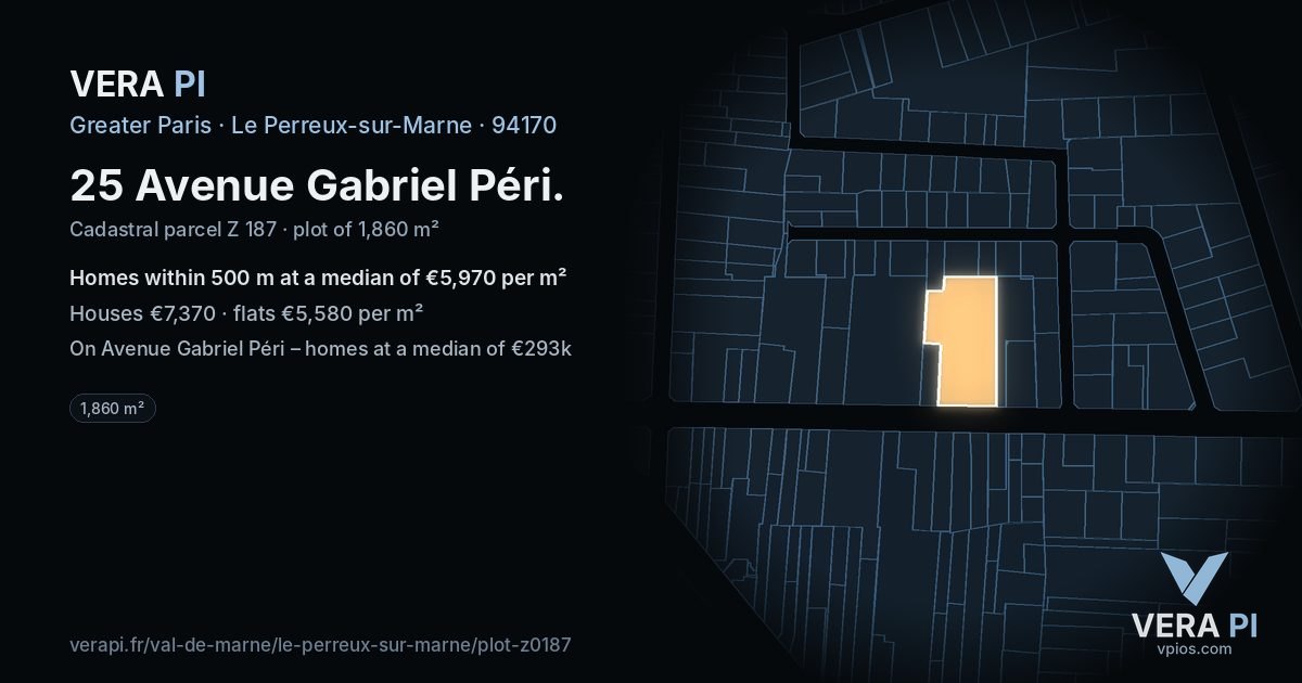 25 Avenue Gabriel Péri, Le Perreux-sur-Marne at night – the plot lit, the parcels around coloured by the prices near them