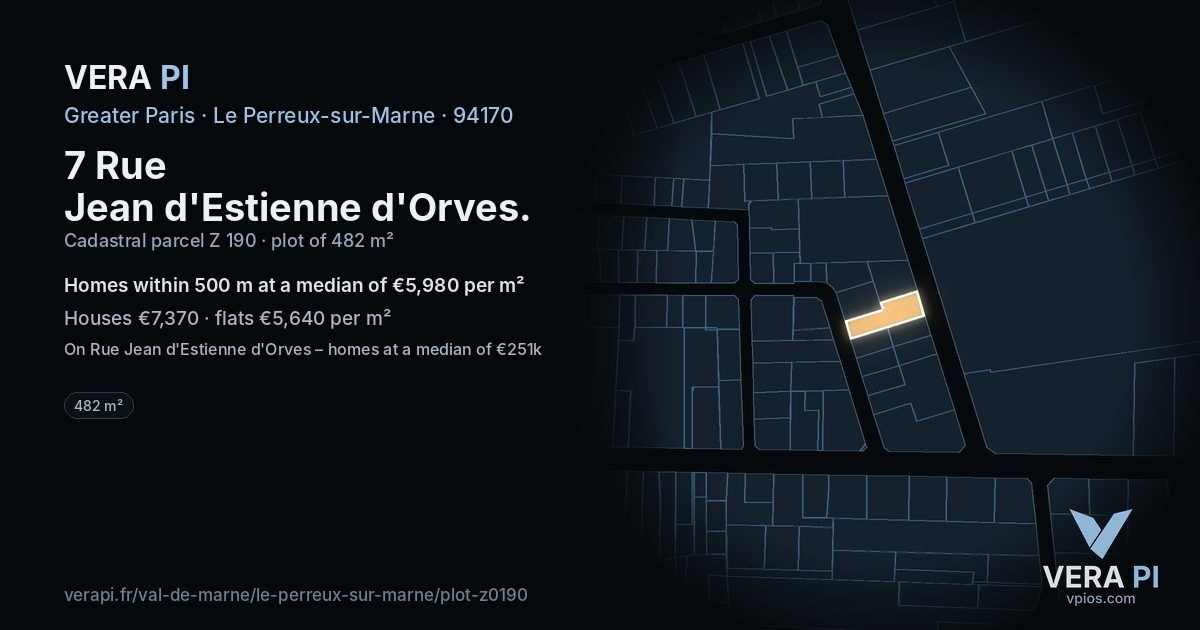 7 Rue Jean d'Estienne d'Orves, Le Perreux-sur-Marne at night – the plot lit, the parcels around coloured by the prices near them