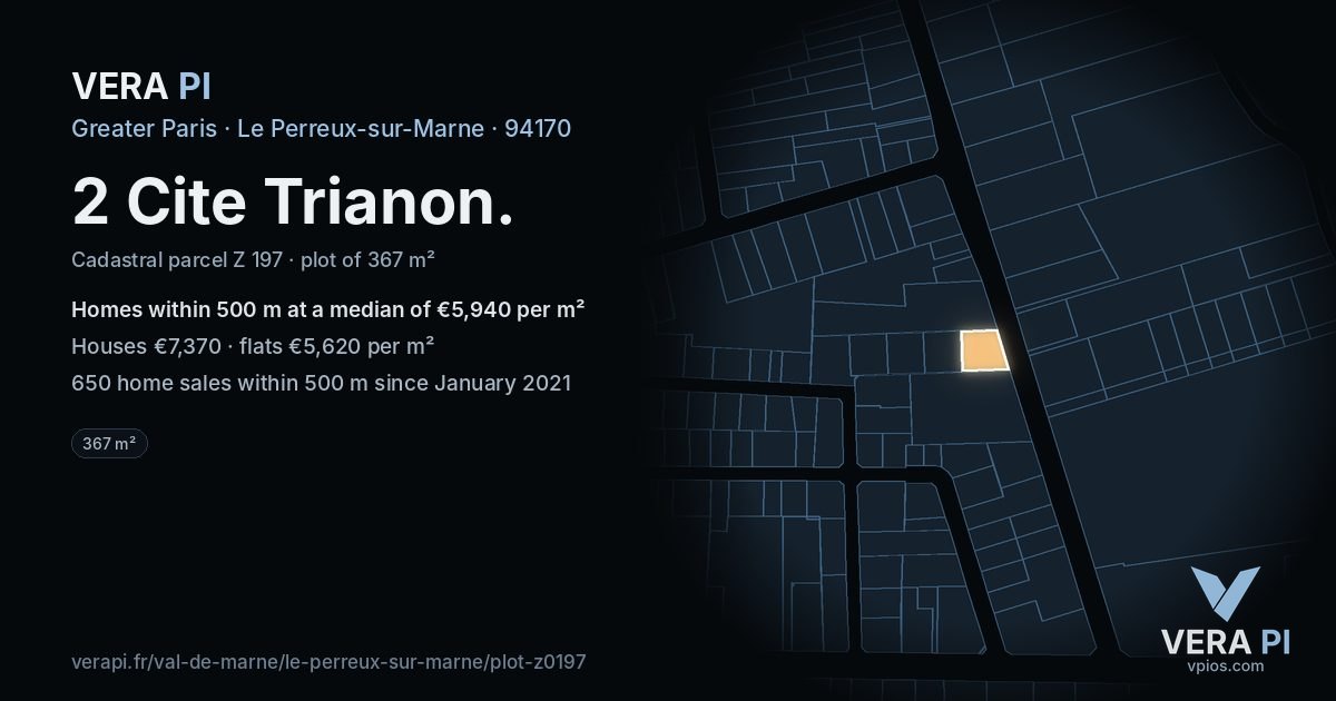 2 Cite Trianon, Le Perreux-sur-Marne at night – the plot lit, the parcels around coloured by the prices near them