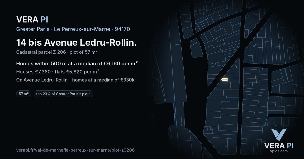 14 bis Avenue Ledru-Rollin, Le Perreux-sur-Marne at night – the plot lit, the parcels around coloured by the prices near them
