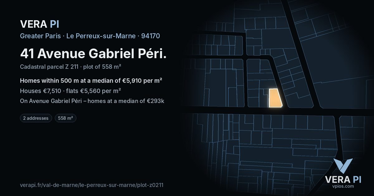41 Avenue Gabriel Péri, Le Perreux-sur-Marne at night – the plot lit, the parcels around coloured by the prices near them