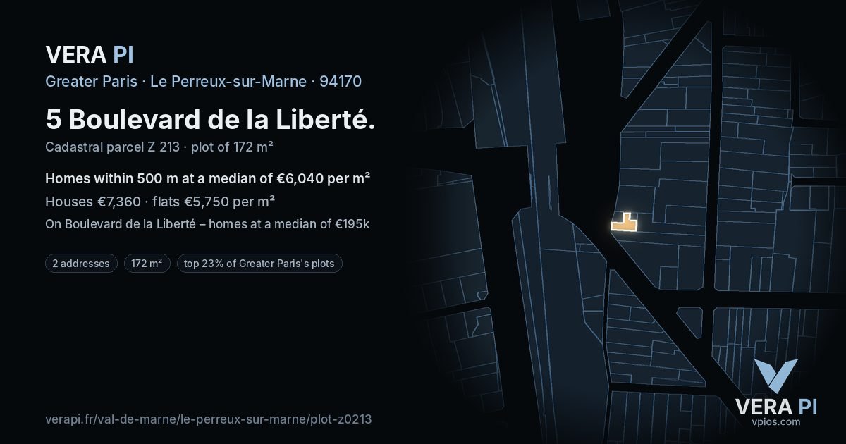 5 Boulevard de la Liberté, Le Perreux-sur-Marne at night – the plot lit, the parcels around coloured by the prices near them