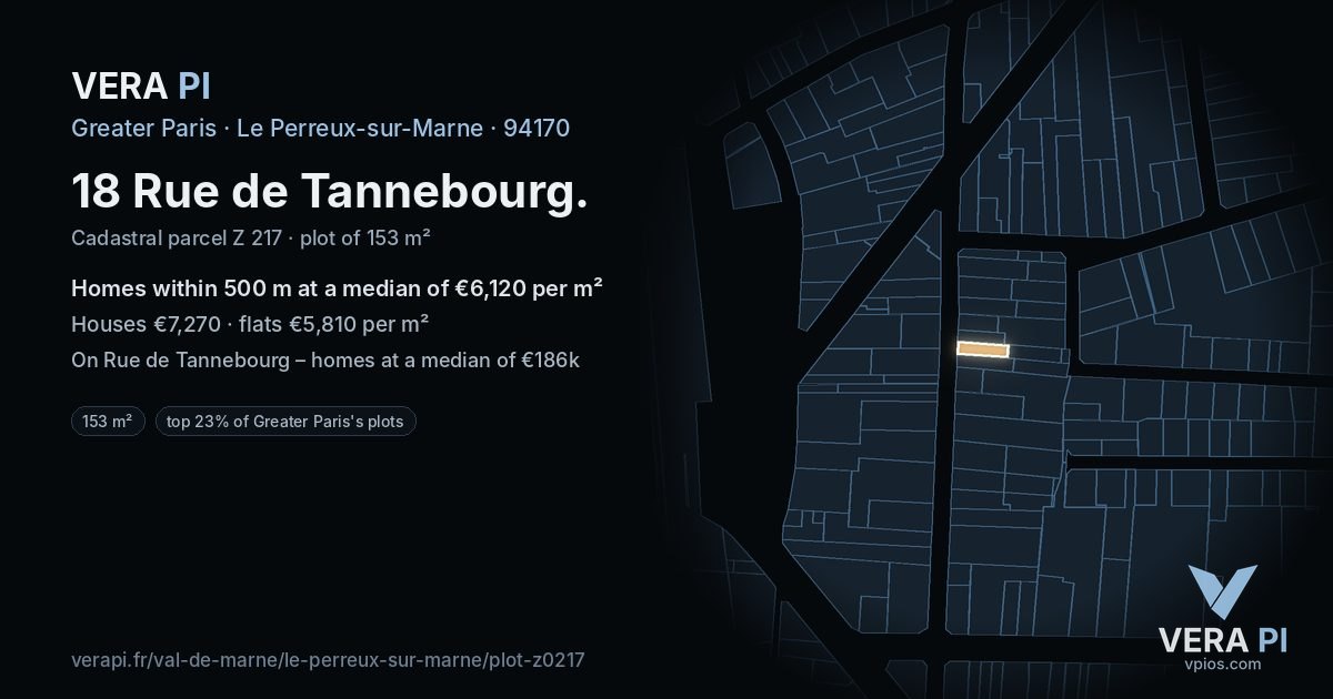 18 Rue de Tannebourg, Le Perreux-sur-Marne at night – the plot lit, the parcels around coloured by the prices near them