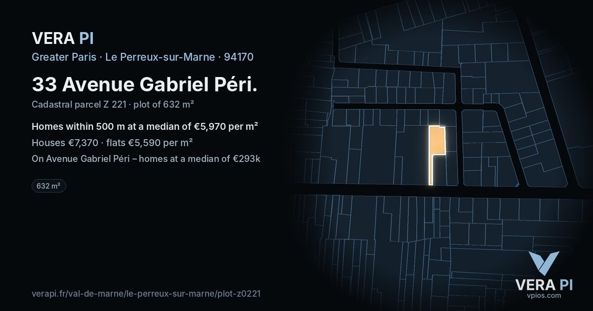 33 Avenue Gabriel Péri, Le Perreux-sur-Marne at night – the plot lit, the parcels around coloured by the prices near them