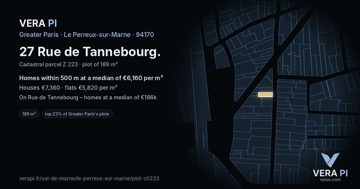 27 Rue de Tannebourg, Le Perreux-sur-Marne at night – the plot lit, the parcels around coloured by the prices near them