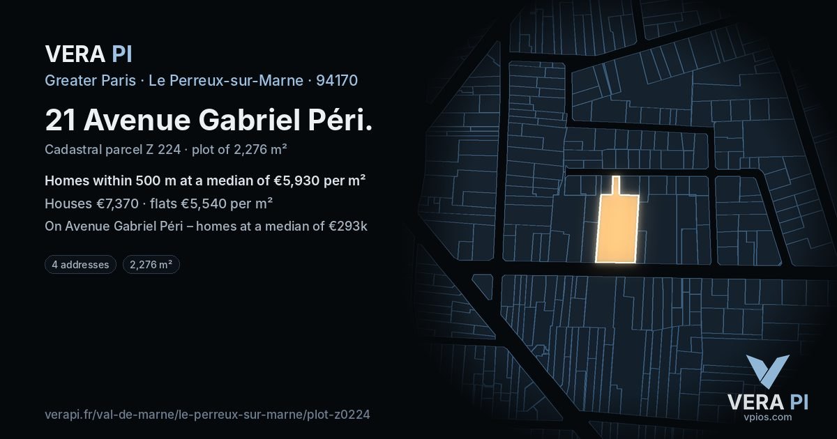 21 Avenue Gabriel Péri, Le Perreux-sur-Marne at night – the plot lit, the parcels around coloured by the prices near them
