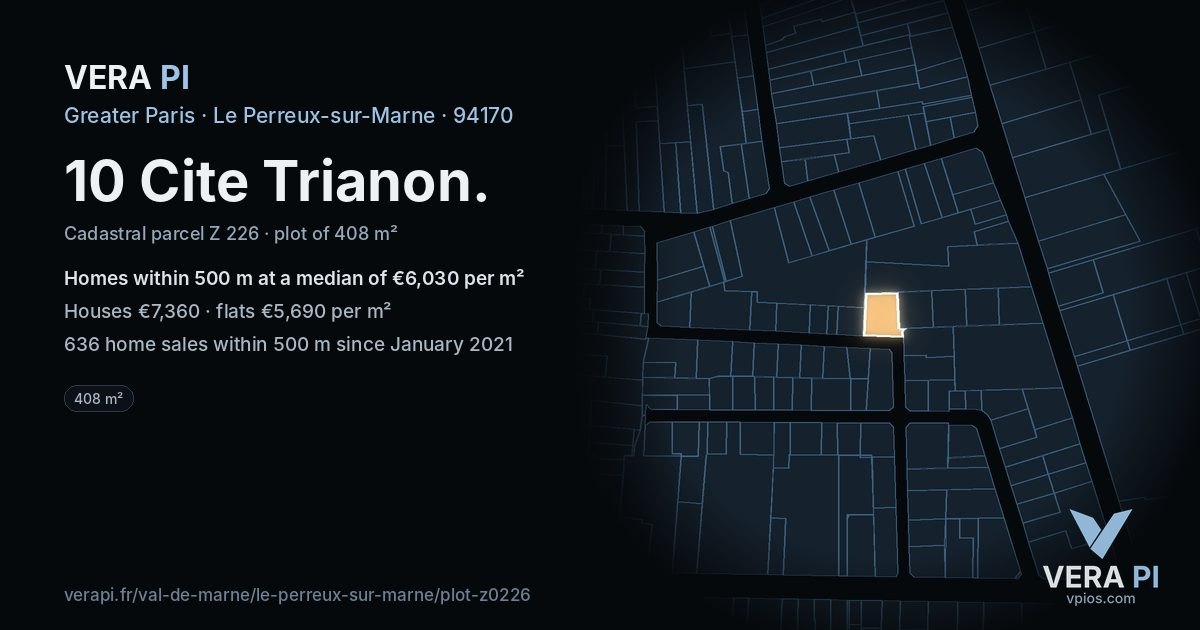 10 Cite Trianon, Le Perreux-sur-Marne at night – the plot lit, the parcels around coloured by the prices near them