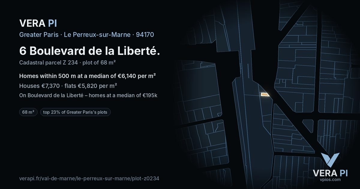 6 Boulevard de la Liberté, Le Perreux-sur-Marne at night – the plot lit, the parcels around coloured by the prices near them