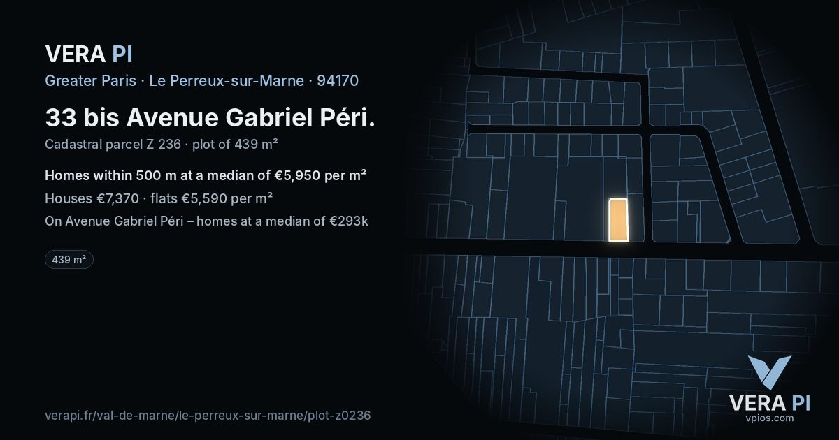 33 bis Avenue Gabriel Péri, Le Perreux-sur-Marne at night – the plot lit, the parcels around coloured by the prices near them