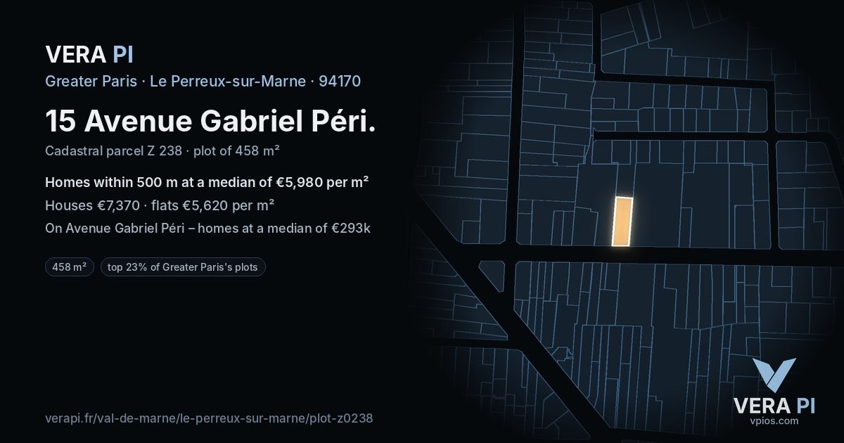 15 Avenue Gabriel Péri, Le Perreux-sur-Marne at night – the plot lit, the parcels around coloured by the prices near them