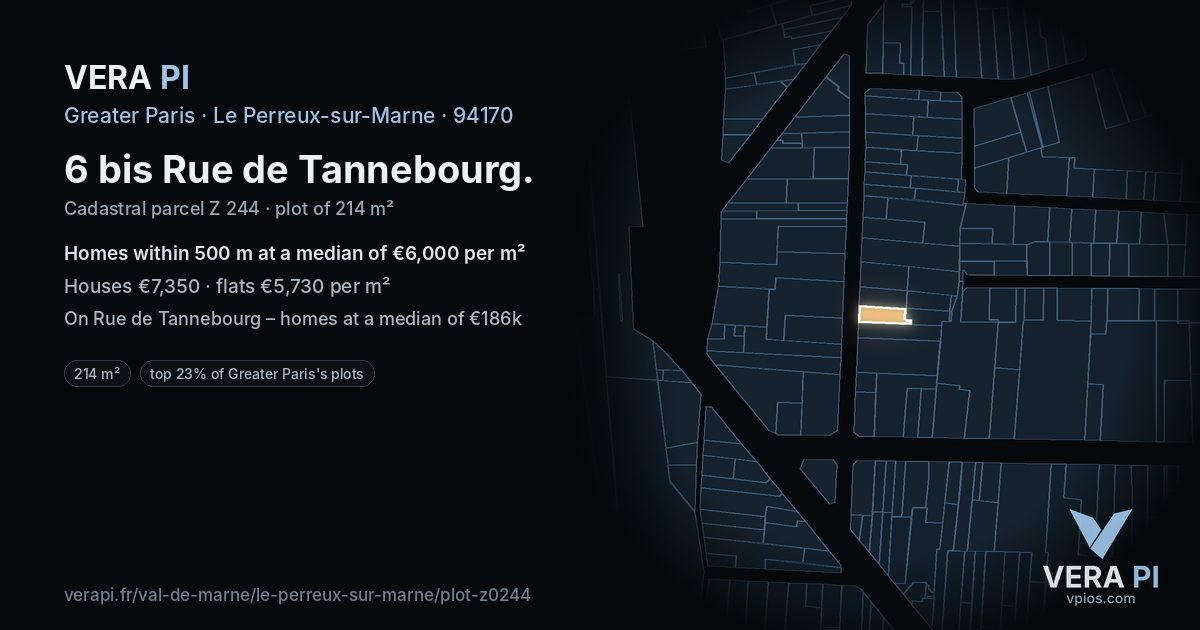6 bis Rue de Tannebourg, Le Perreux-sur-Marne at night – the plot lit, the parcels around coloured by the prices near them
