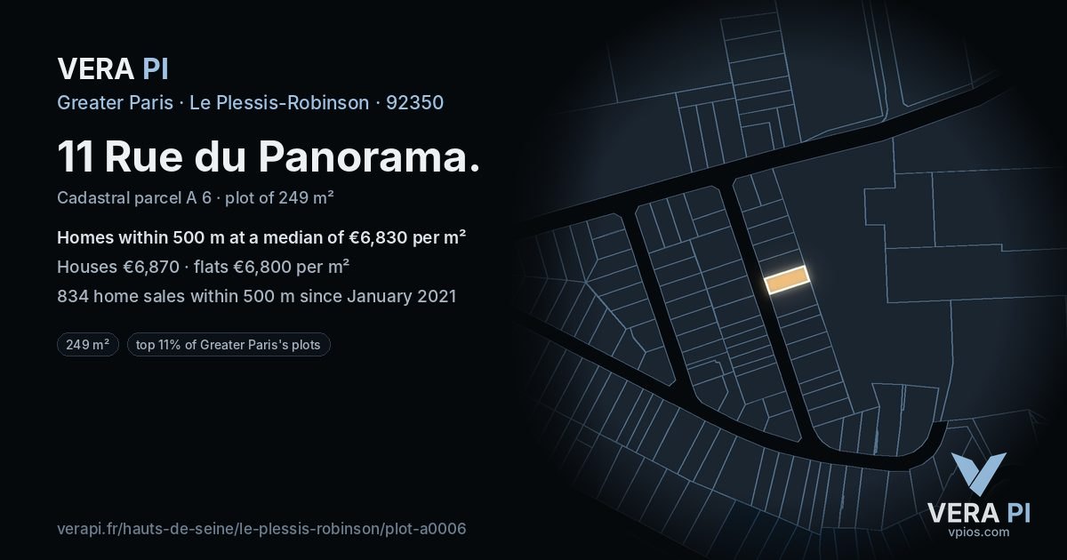 11 Rue du Panorama, Le Plessis-Robinson at night – the plot lit, the parcels around coloured by the prices near them