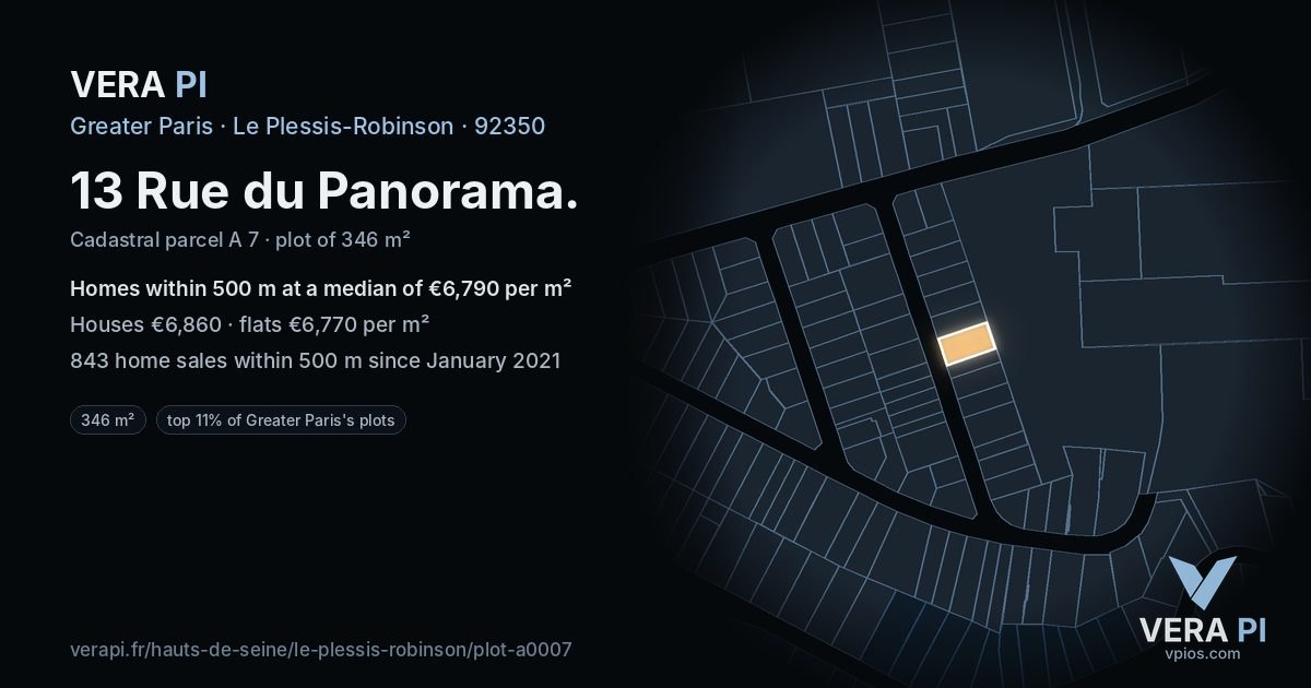 13 Rue du Panorama, Le Plessis-Robinson at night – the plot lit, the parcels around coloured by the prices near them