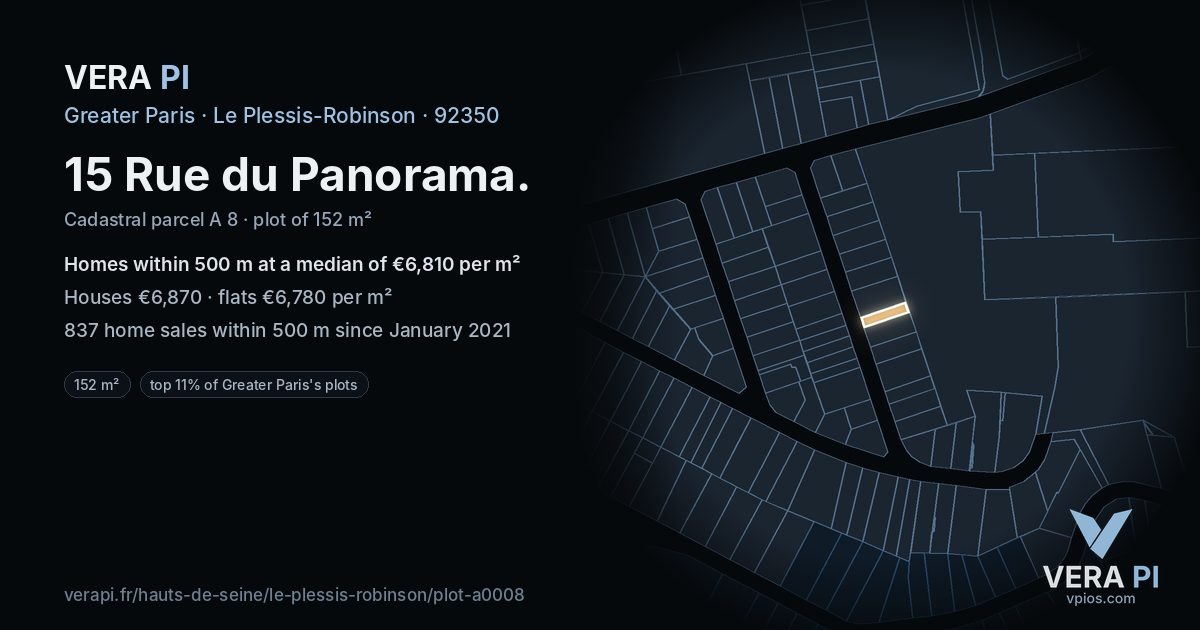 15 Rue du Panorama, Le Plessis-Robinson at night – the plot lit, the parcels around coloured by the prices near them