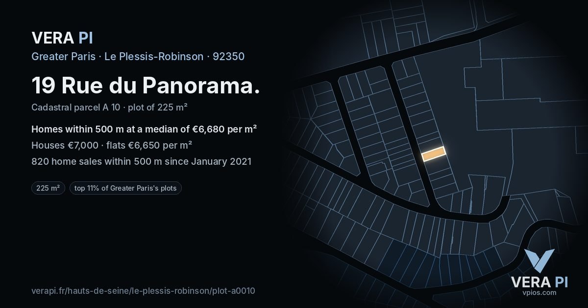 19 Rue du Panorama, Le Plessis-Robinson at night – the plot lit, the parcels around coloured by the prices near them