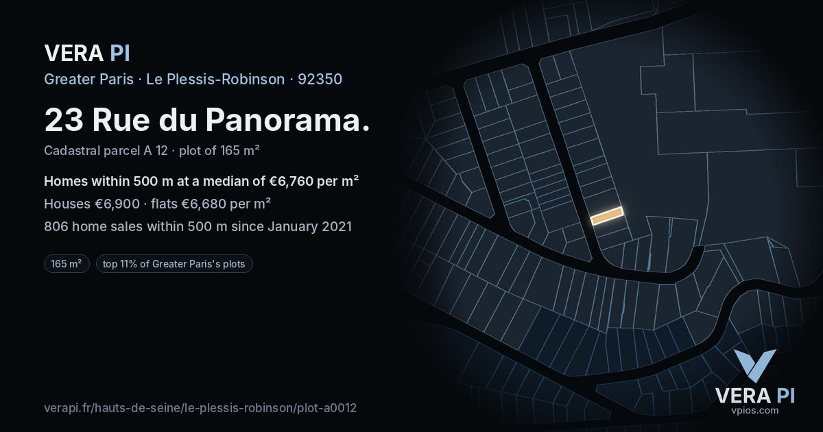 23 Rue du Panorama, Le Plessis-Robinson at night – the plot lit, the parcels around coloured by the prices near them