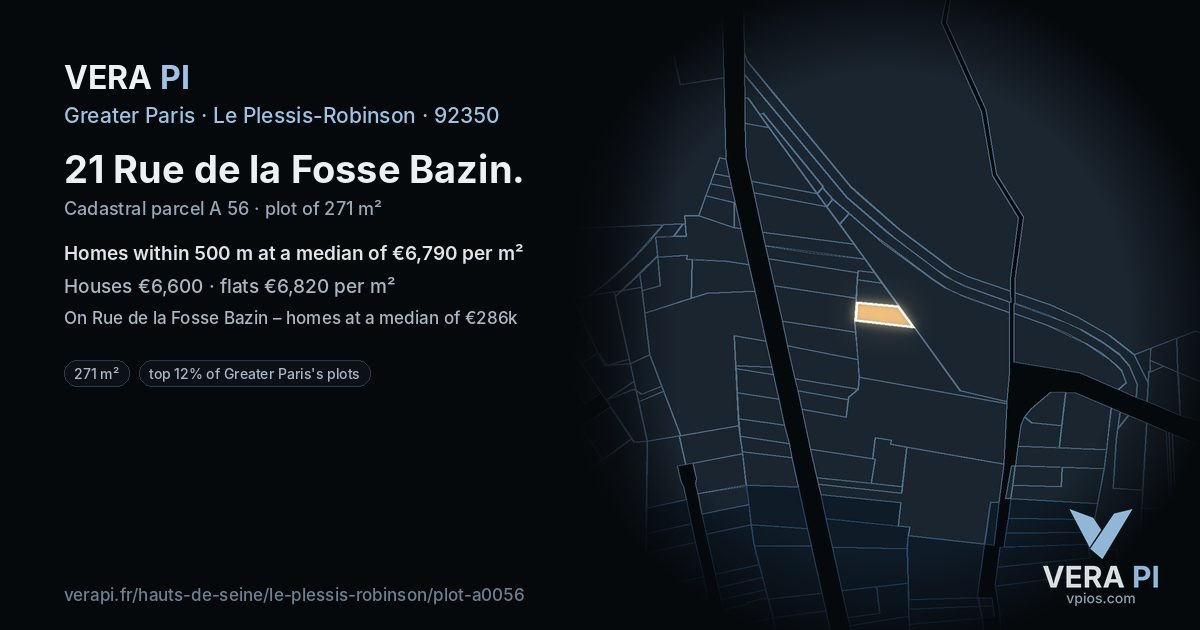 21 Rue de la Fosse Bazin, Le Plessis-Robinson at night – the plot lit, the parcels around coloured by the prices near them
