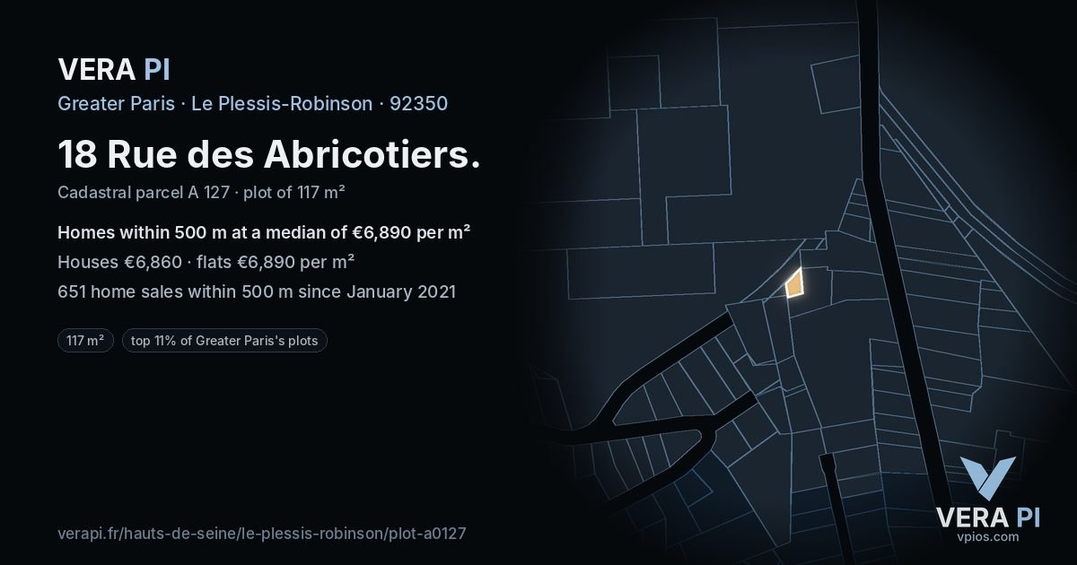 18 Rue des Abricotiers, Le Plessis-Robinson at night – the plot lit, the parcels around coloured by the prices near them