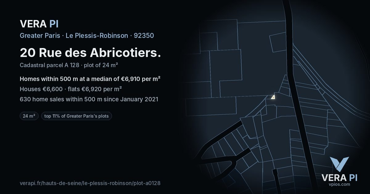 20 Rue des Abricotiers, Le Plessis-Robinson at night – the plot lit, the parcels around coloured by the prices near them