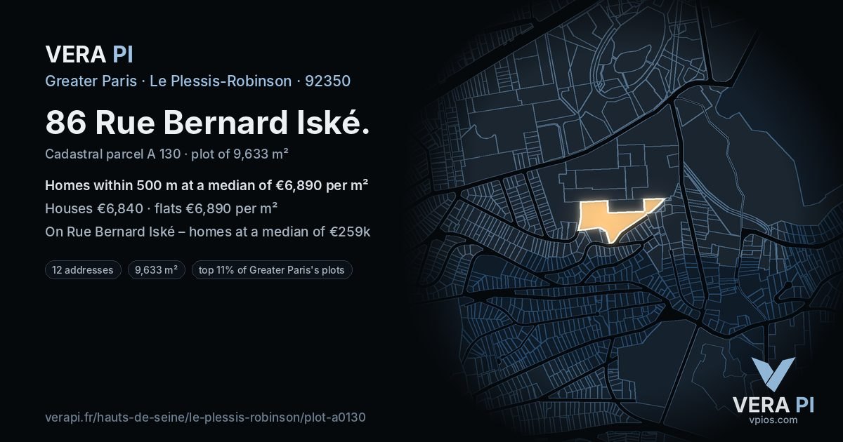 86 Rue Bernard Iské, Le Plessis-Robinson at night – the plot lit, the parcels around coloured by the prices near them
