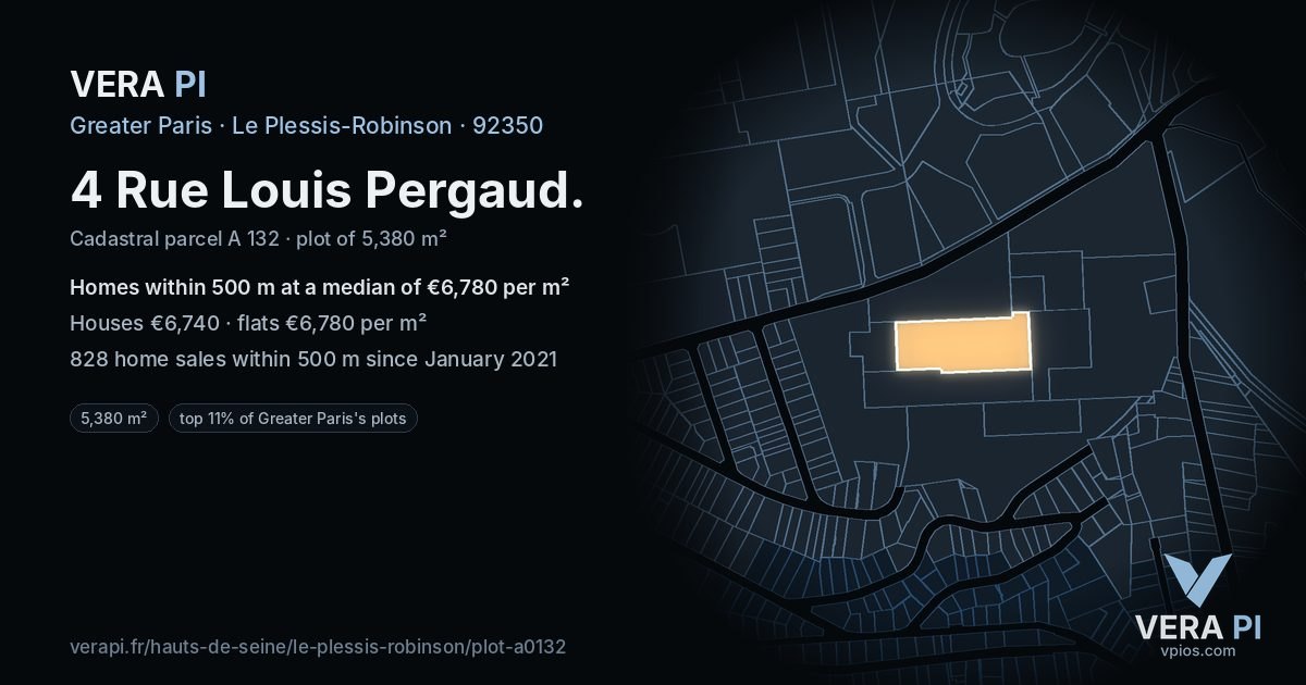 4 Rue Louis Pergaud, Le Plessis-Robinson at night – the plot lit, the parcels around coloured by the prices near them